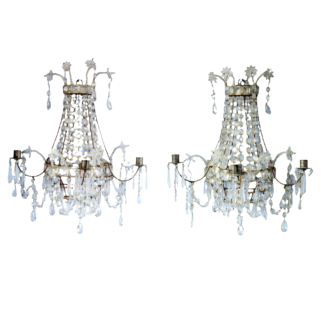 Pair of 19th century crystal glass wall chandeliers
