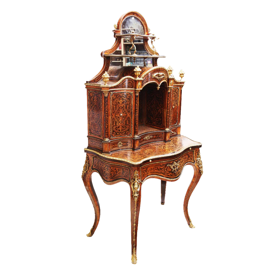 Napoleon III marquetry secretaire with gilt bronze mounts and mirrored back by Nicholas Wells Antiques circa 1870 France