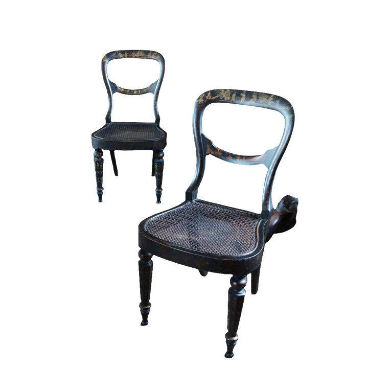 Pair of black japanned side chairs with cane seats and carved legs, eighteenth-century British style by Collection EE30