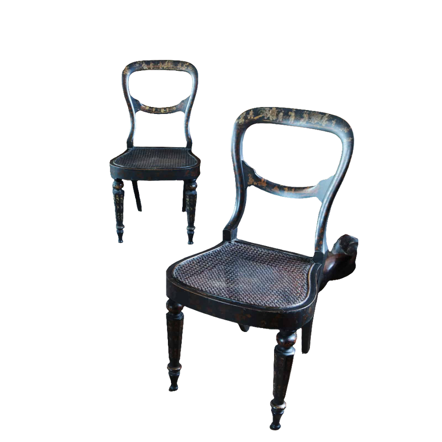 Pair of black japanned side chairs with cane seats and carved legs, eighteenth-century British style by Collection EE30