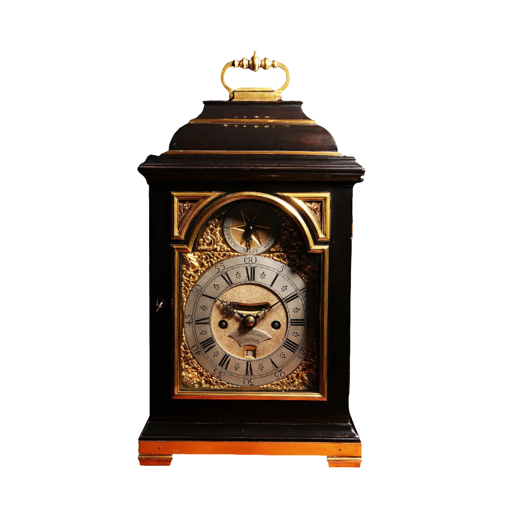 Mid 18th century ebony and gilt bronze bracket clock by John Ellicott London sold by Nicholas Wells Antiques
