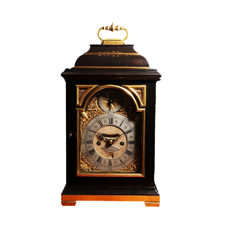 Mid 18th century ebony and gilt bronze bracket clock by John Ellicott London sold by Nicholas Wells Antiques
