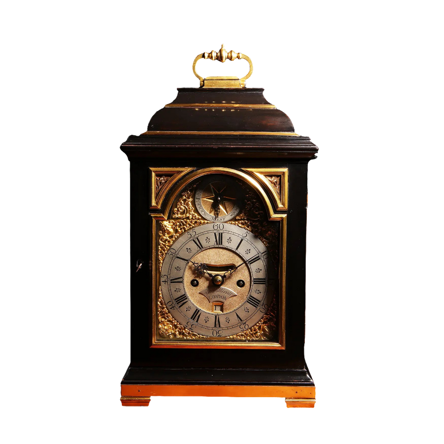 Mid 18th century ebony and gilt bronze bracket clock by John Ellicott London sold by Nicholas Wells Antiques
