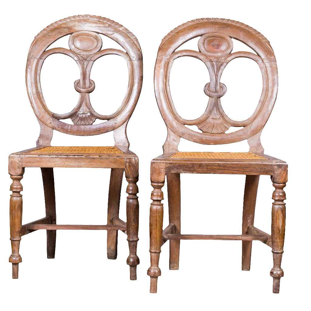 Pair of 19th century Goan side chairs with pierced oval backs and cane seats by Nicholas Wells Antiques