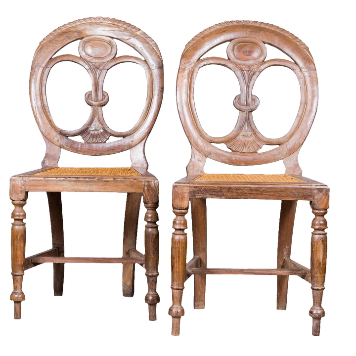 Pair of 19th century Goan side chairs with pierced oval backs and cane seats by Nicholas Wells Antiques