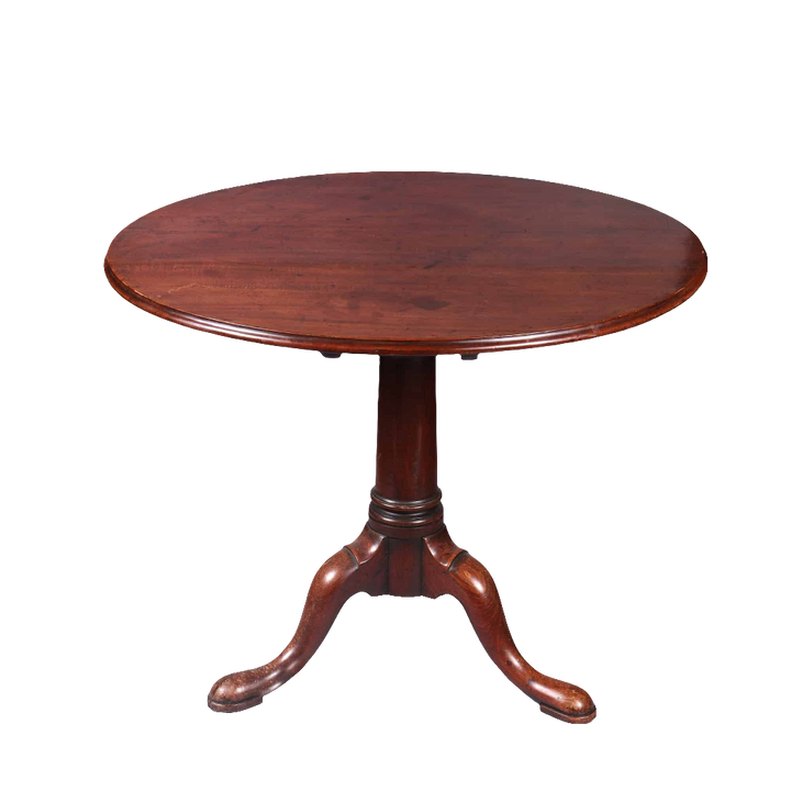 Georgian Mahogany Circular Tilt Top Tripod Table with turned column and three cabriole legs circa 1735 England.