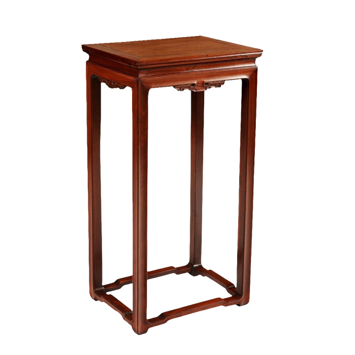 HUANGHUALI INCENSE STAND mid-Qing Dynasty carved rectangular wood incense stand with elegant legs and base stretchers.