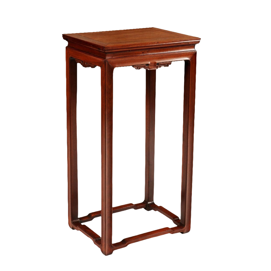 HUANGHUALI INCENSE STAND mid-Qing Dynasty carved rectangular wood incense stand with elegant legs and base stretchers.