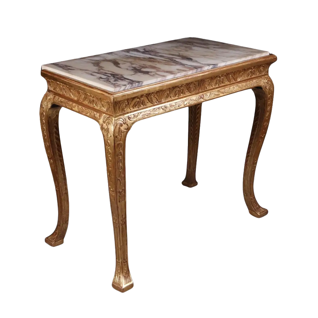George I Gilt Gesso Side Table 19th Century with carved details and marble top in early 18th-century style.