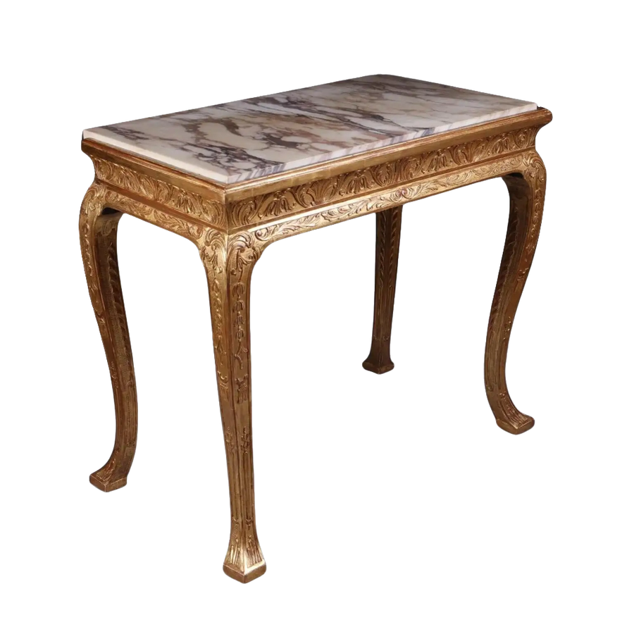 George I Gilt Gesso Side Table 19th Century with carved details and marble top in early 18th-century style.