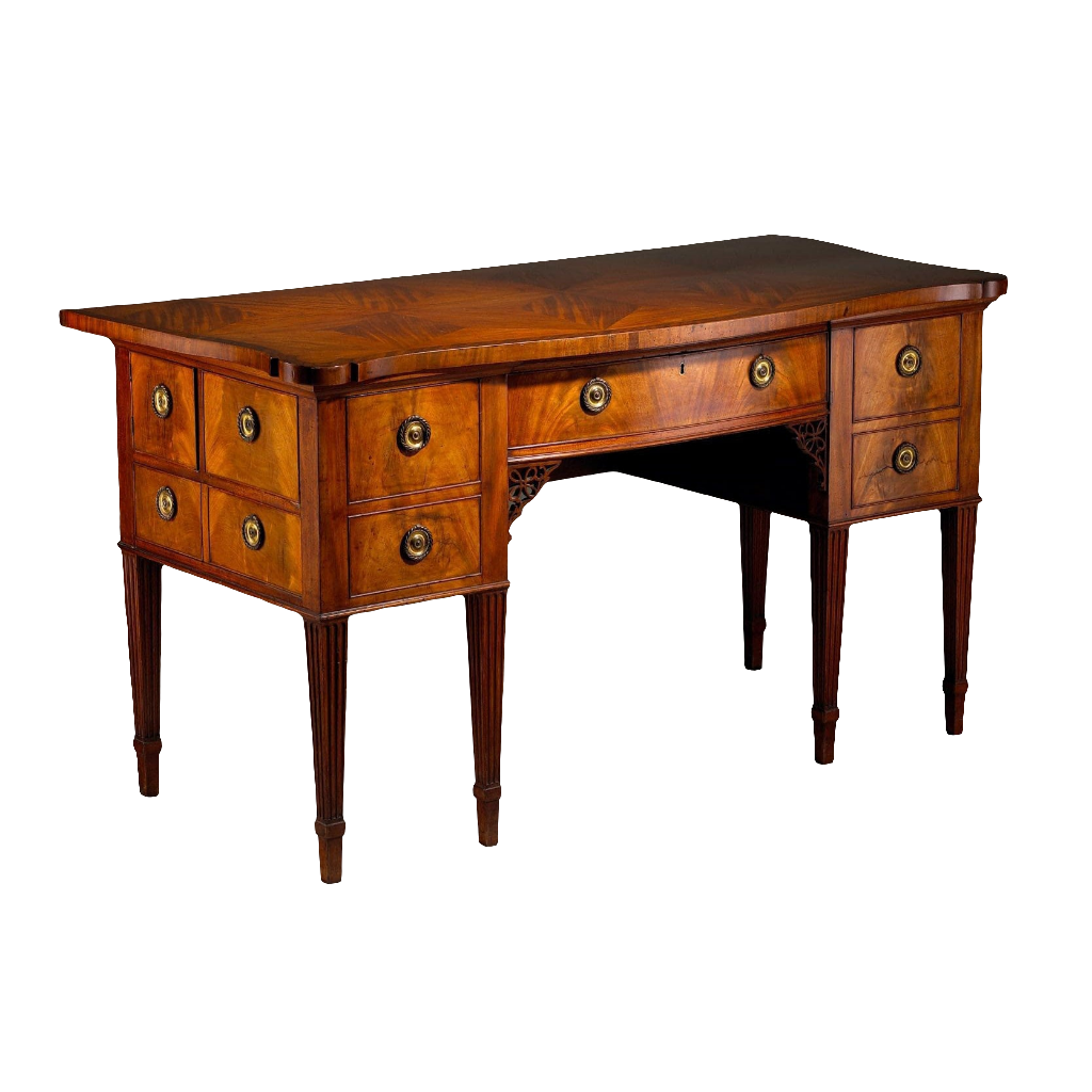George III Mahogany Sideboard by Henry Hill of Marlborough with parquetry top and serpentine drawers circa 1765.