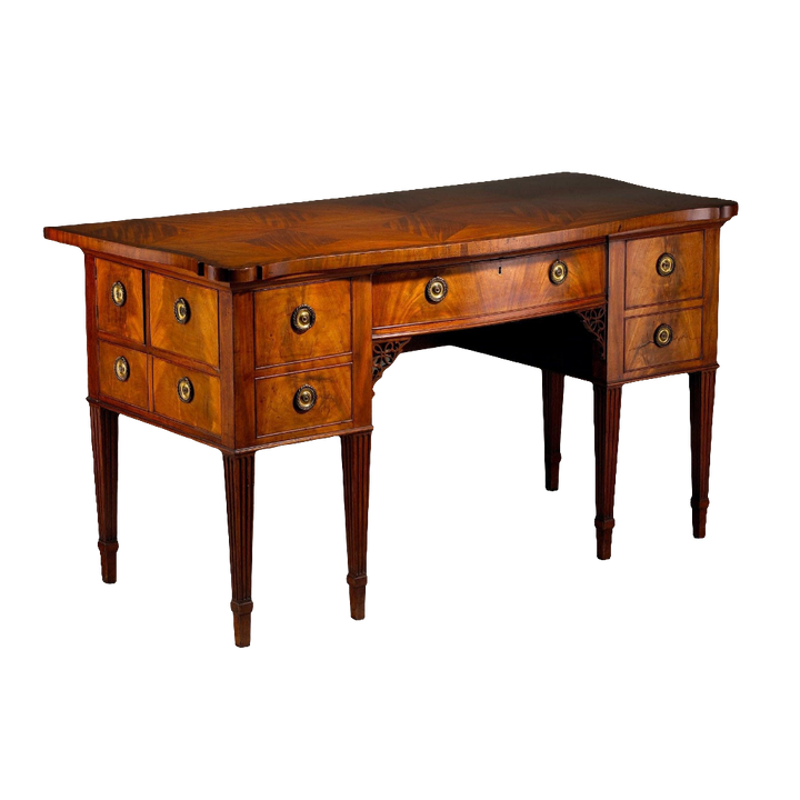 George III Mahogany Sideboard by Henry Hill of Marlborough with parquetry top and serpentine drawers circa 1765.