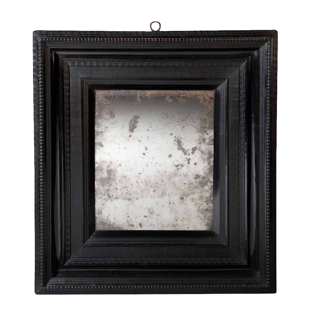 Early Dutch Ripple Molded Mirror 94x81 cm with ebony ripple moldings and original 18th century mirror plate.