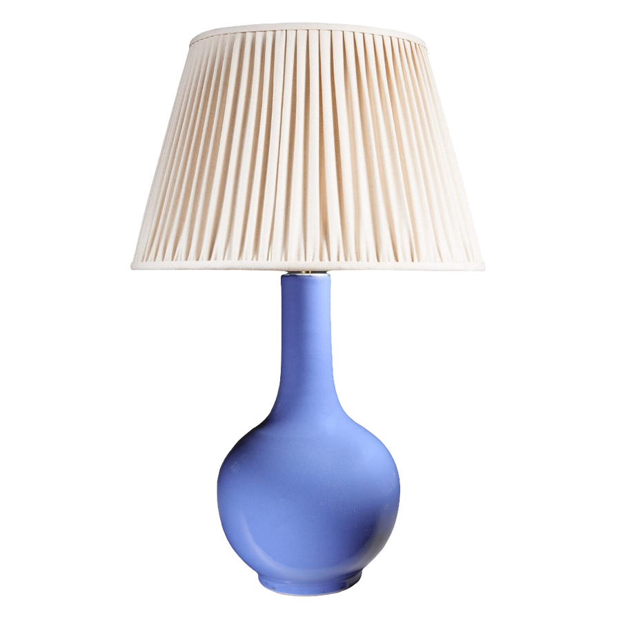 Monochrome Lilac Vase as a Table Lamp with pleated beige shade, Chinese porcelain, available in two sizes.