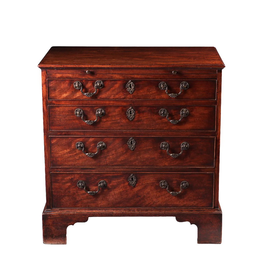 GEORGE II MAHOGANY CHEST OF DRAWERS, mid 18th century with patina, four drawers, oxidised handles, bracket feet, England circa 1740-1750.