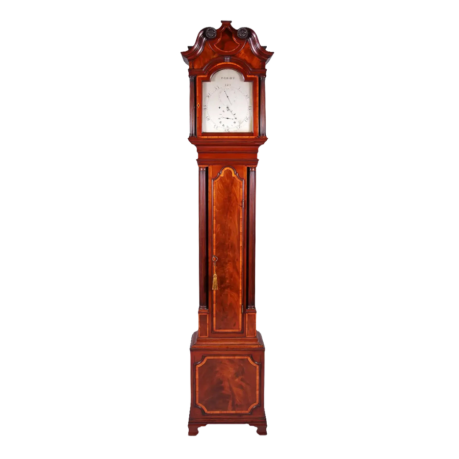 George III mahogany longcase clock by Thomas Wright, circa 1785, offered by Nicholas Wells Antiques