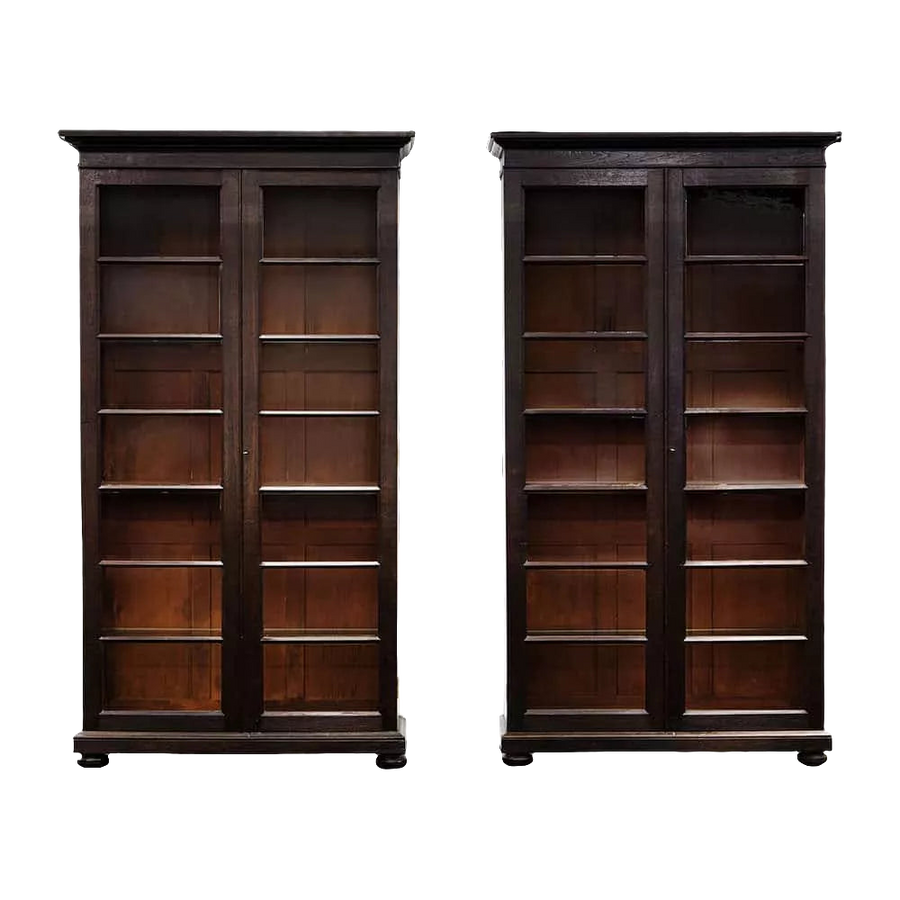 Antique Pair Of Glazed Bookcases Display Cabinets mid 19th Century Anglo-Indian ebonised teak wood