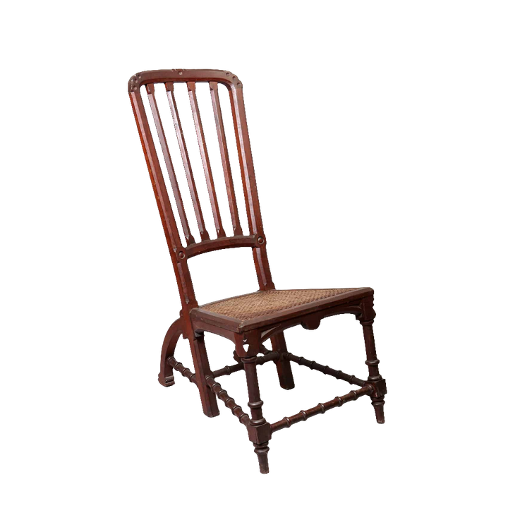 Spanish Barcelona Chair with hand-caned seat and Gothic-Japanese design, vintage hardwood by Collection EE30