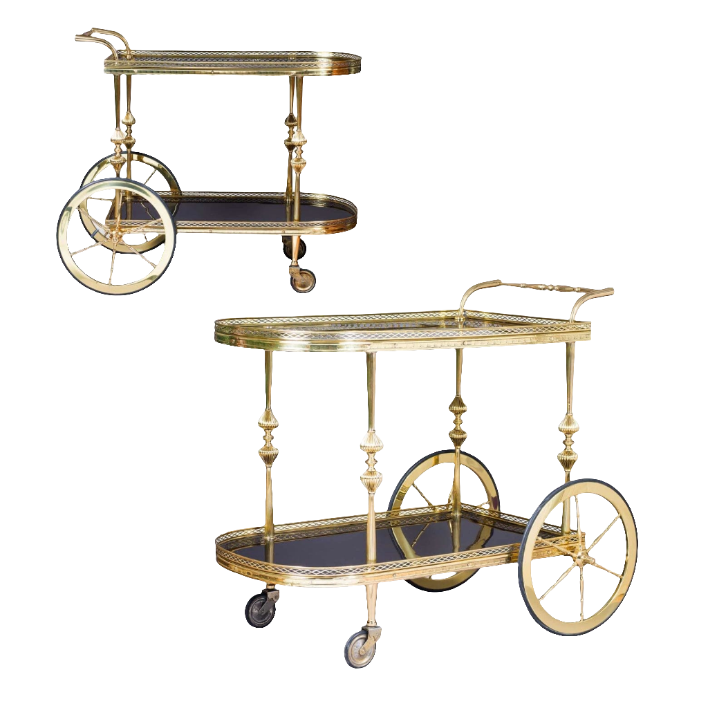 Mid Century Polished Brass Drinks Trolley