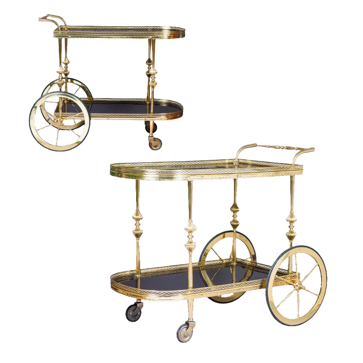 Mid Century Polished Brass Drinks Trolley