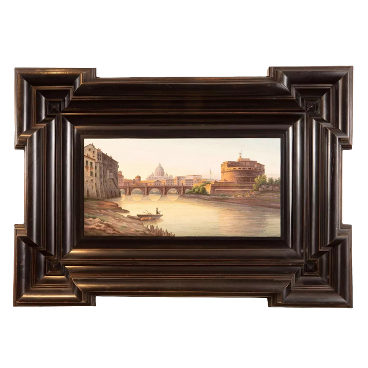 Rare 19th-century micromosaic of Rome with St Peters and Tiber River in black ebonised frame by Nicholas Wells Antiques