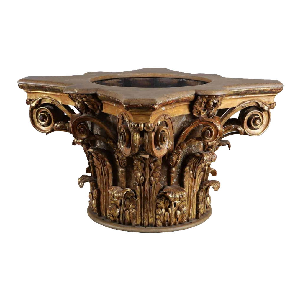 Giltwood Corinthian capital jardiniรจre with intricate acanthus carving and gilded finish by Collection CK20, Regency England circa 1800