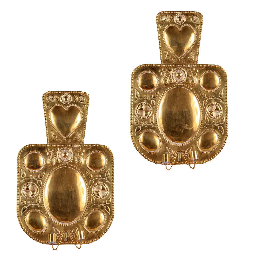Pair of 19th Century Brass Repousse Wall Lights