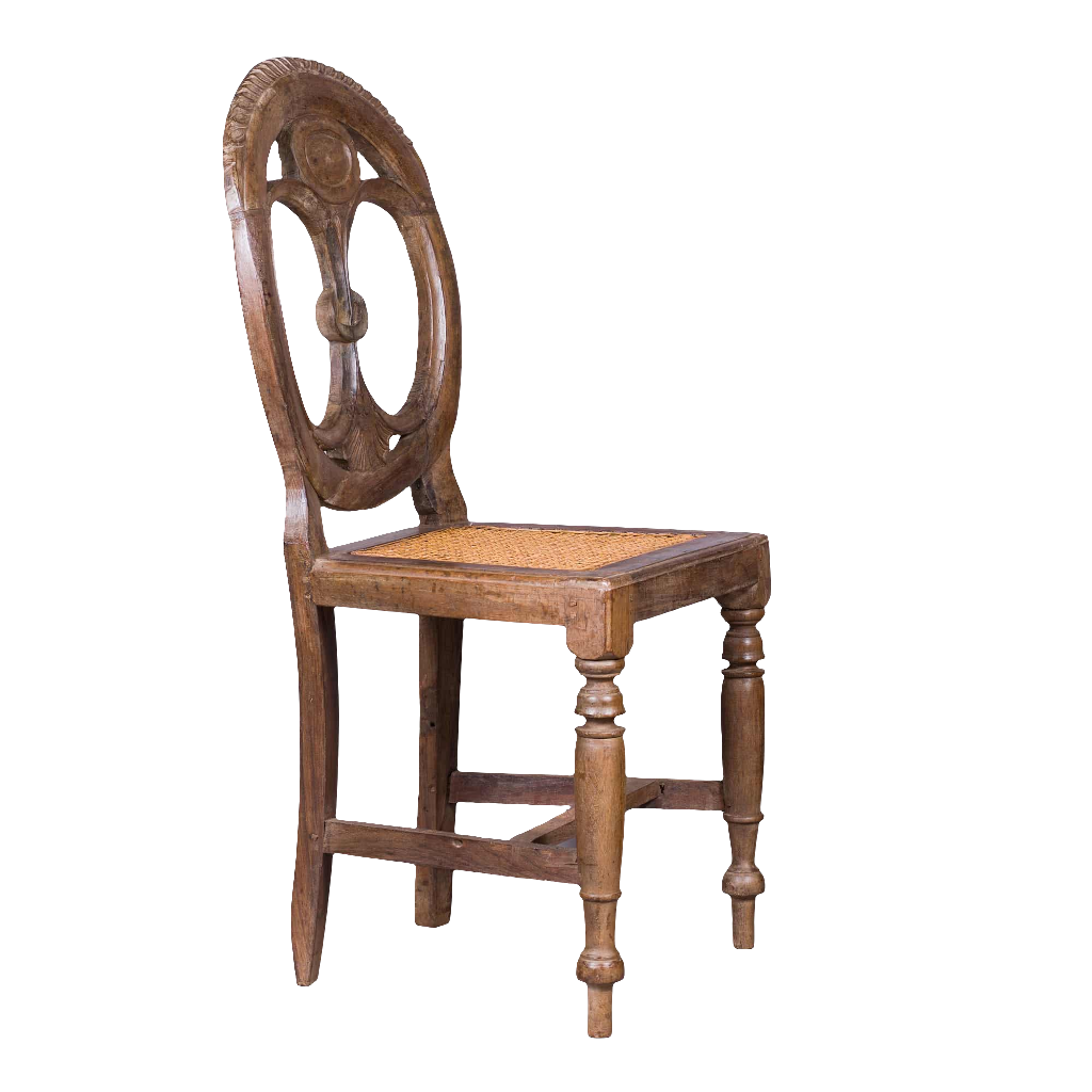 Set of six 19th century Goan side chairs with oval pierced backs and caned seats by Nicholas Wells Antiques
