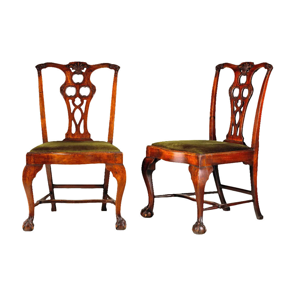 Pair of mid-18th century Philadelphia side chairs with carved details by Nicholas Wells Antiques, circa 1765.
