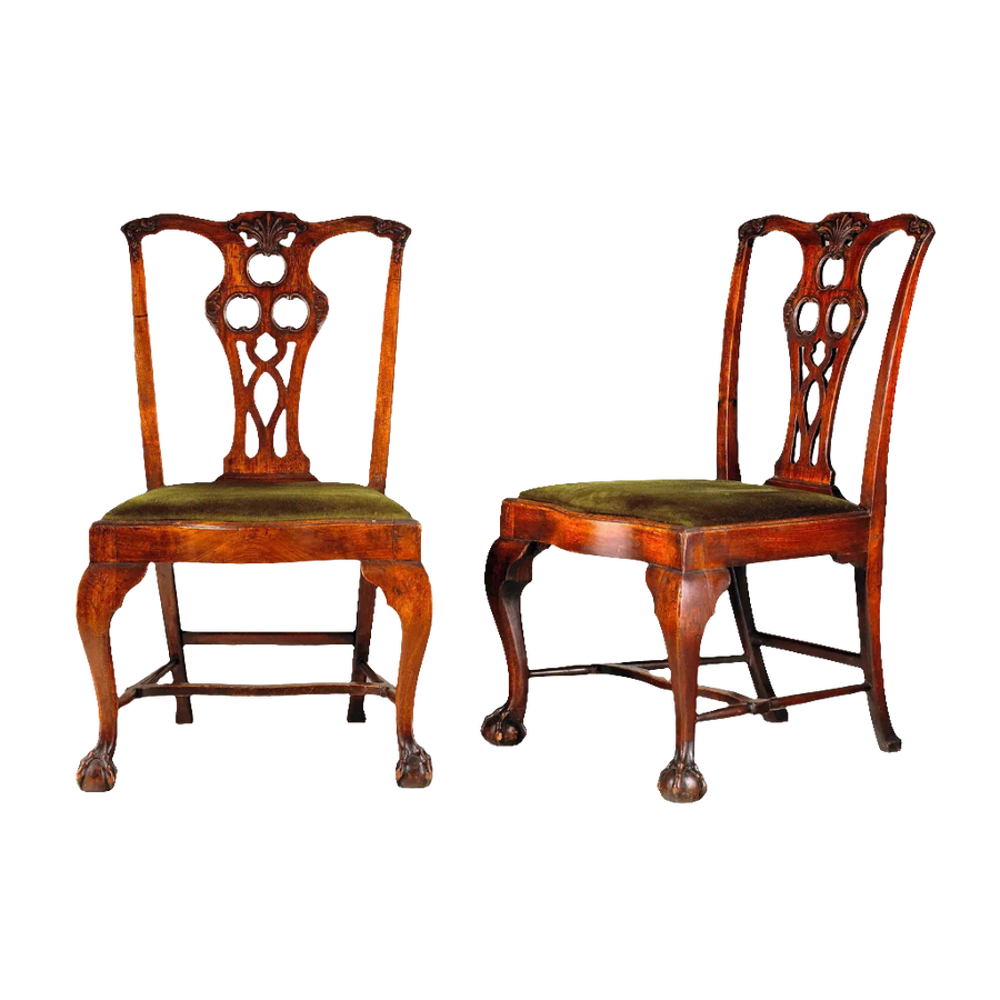 Pair of mid-18th century Philadelphia side chairs with carved details by Nicholas Wells Antiques, circa 1765.