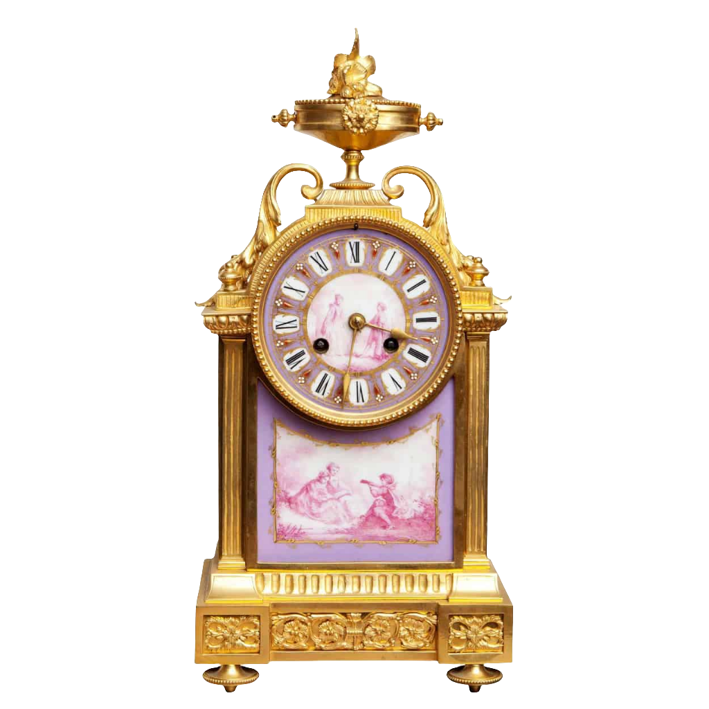 A Fine Porcelain Mounted Ormolu Mantel Clock
