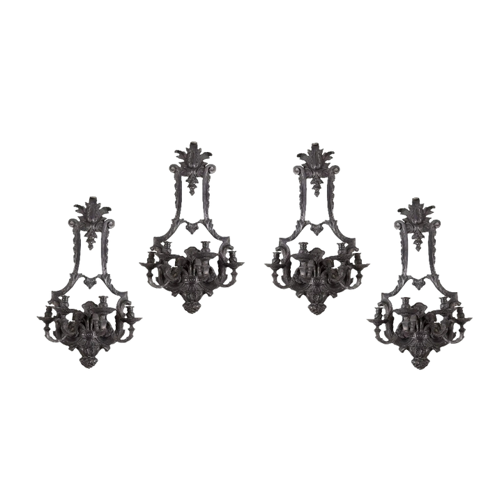 Set of Four Louis XIV style 20th century bronze four light wall appliques