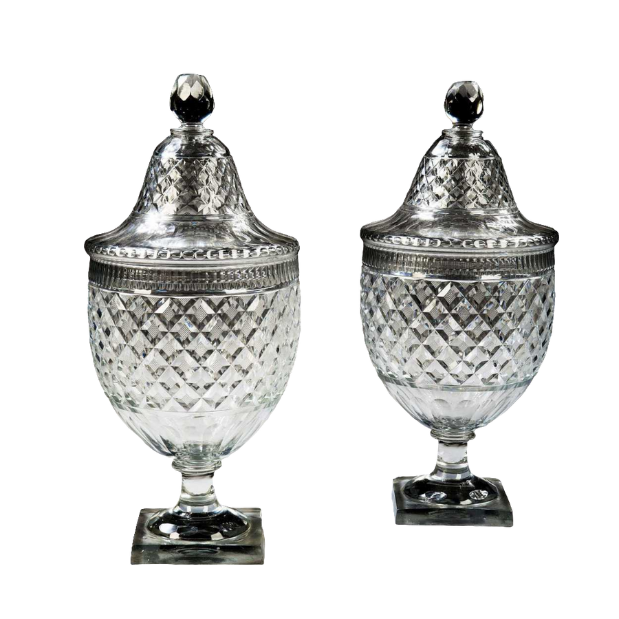 Pair of 18 inch Voneche cut glass fruit coolers with diamond-cut patterns by Collection TH20