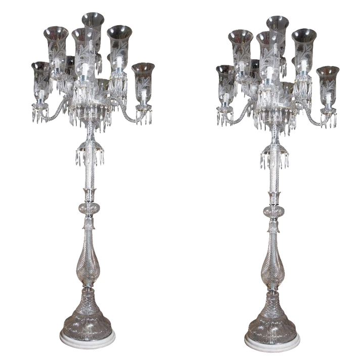 Pair of 19th Century Cut Glass Torcheres attributed to F & C Osler