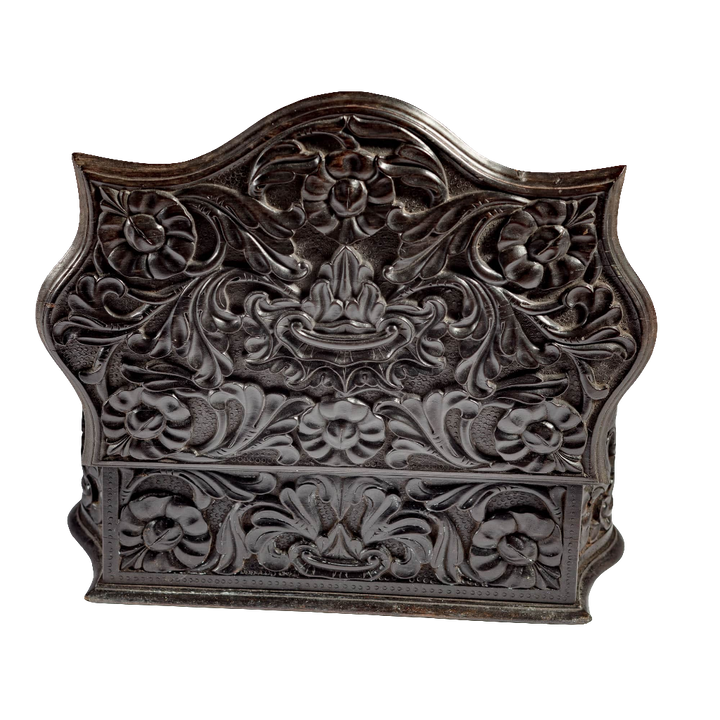 Mid 19th century carved ebony workbox with floral detail by Nicholas Wells Antiques from Southern Ceylon circa 1850