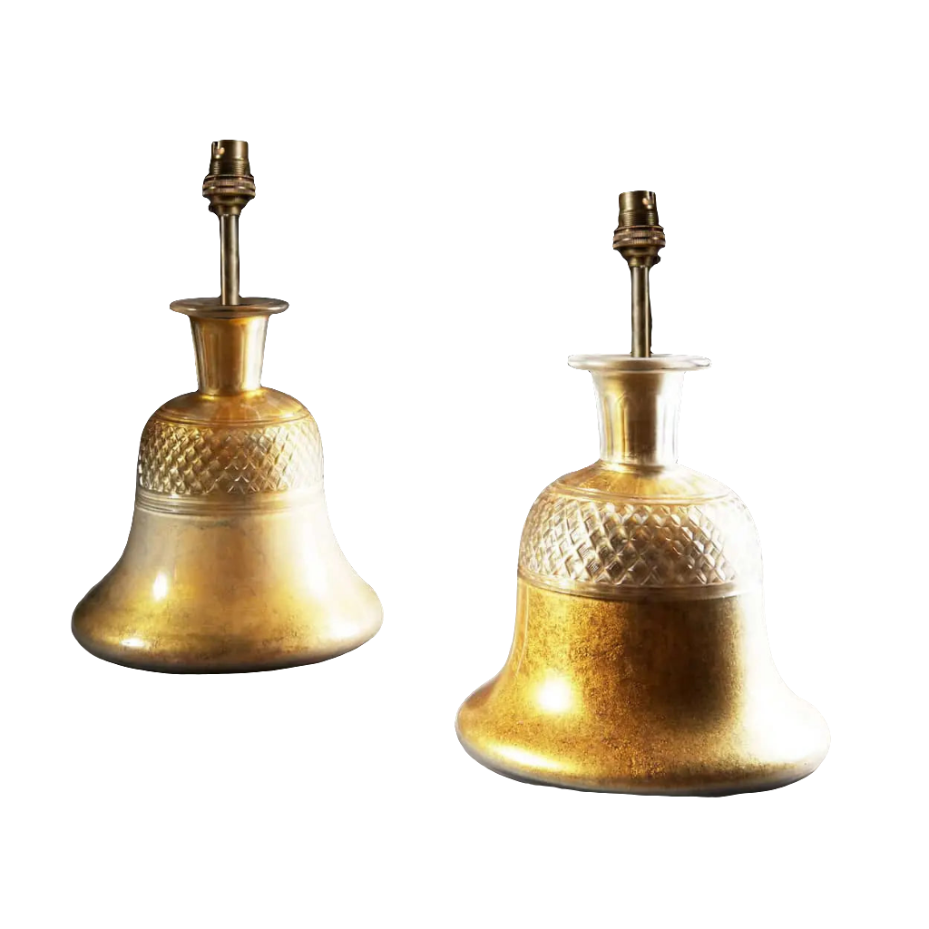 Pair of Indian Cut Glass Hooka Bases as Lamps with gold eglomisé decoration, circa 1880, 30 cm tall each.