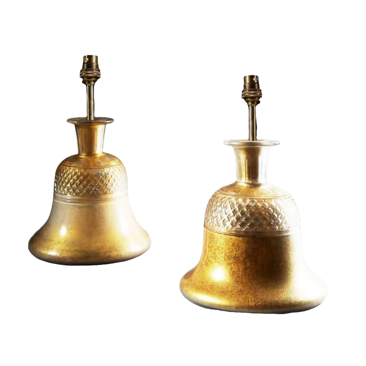 Pair of Indian Cut Glass Hooka Bases as Lamps with gold eglomisé decoration, circa 1880, 30 cm tall each.