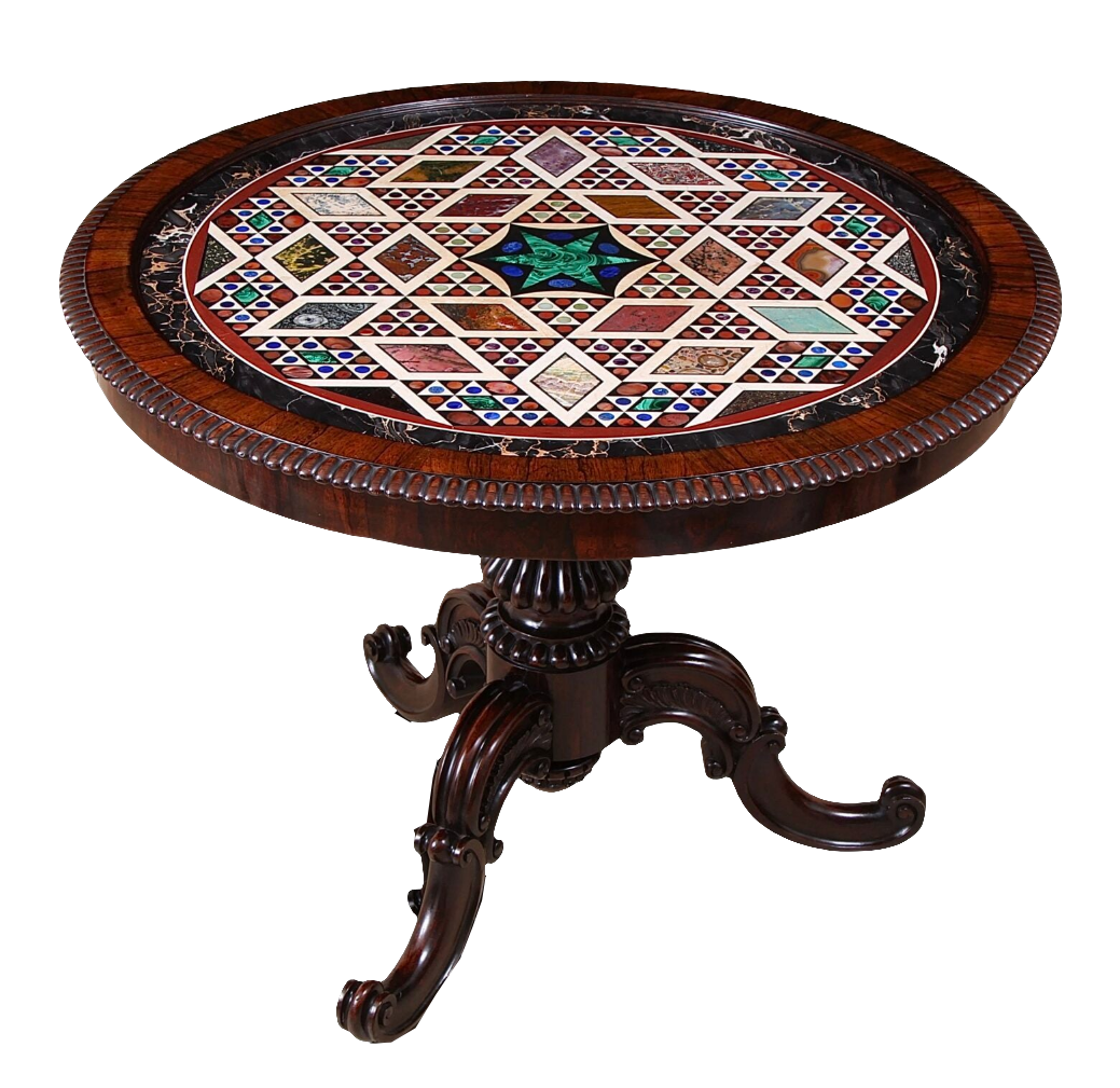 Specimen Marble and Rosewood Centre Table with 373 hardstone specimens and intricate Gillow base, circa 1815.