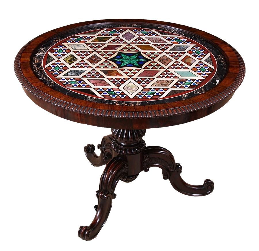 Specimen Marble and Rosewood Centre Table with 373 hardstone specimens and intricate Gillow base, circa 1815.