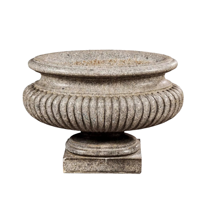 Large carved porphyritic granite gadrooned oval vase on stepped base by Collection EE20, circa 1800 Italy