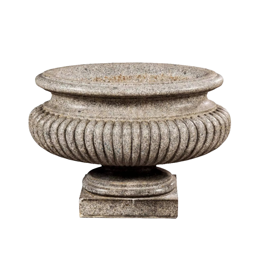 Large carved porphyritic granite gadrooned oval vase on stepped base by Collection EE20, circa 1800 Italy
