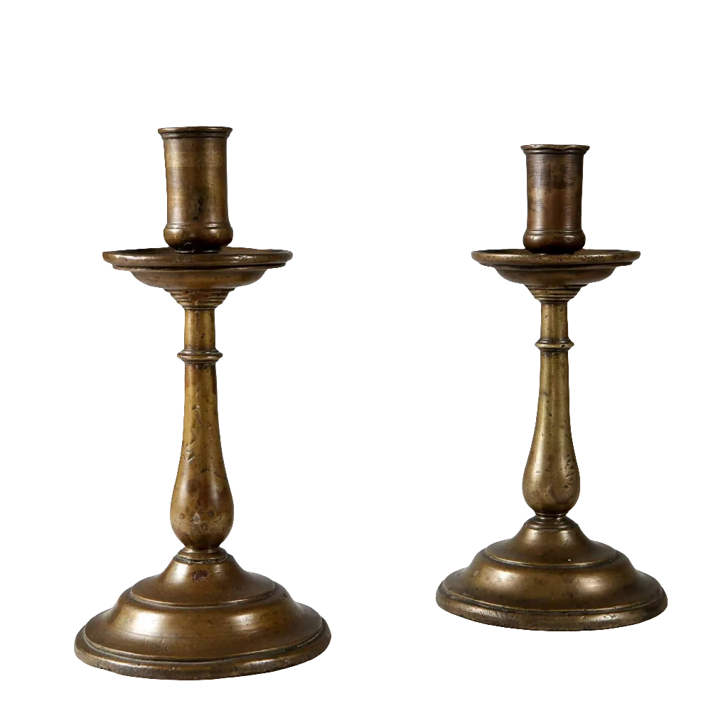 Rare Pair of 17th Century Bronze Candlesticks
