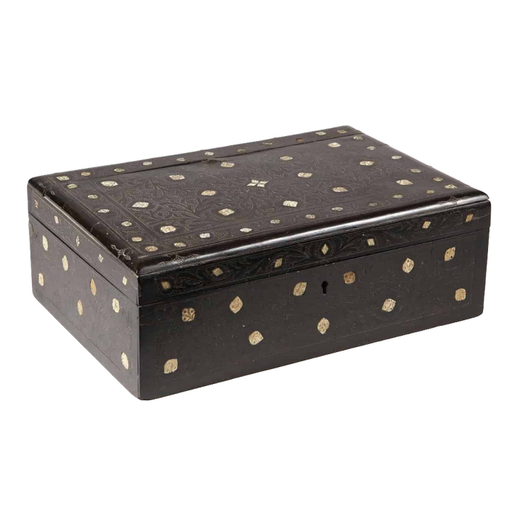 19th century Indian ebony box with inlaid bone decoration and floral designs by Collection EE20, circa 1850