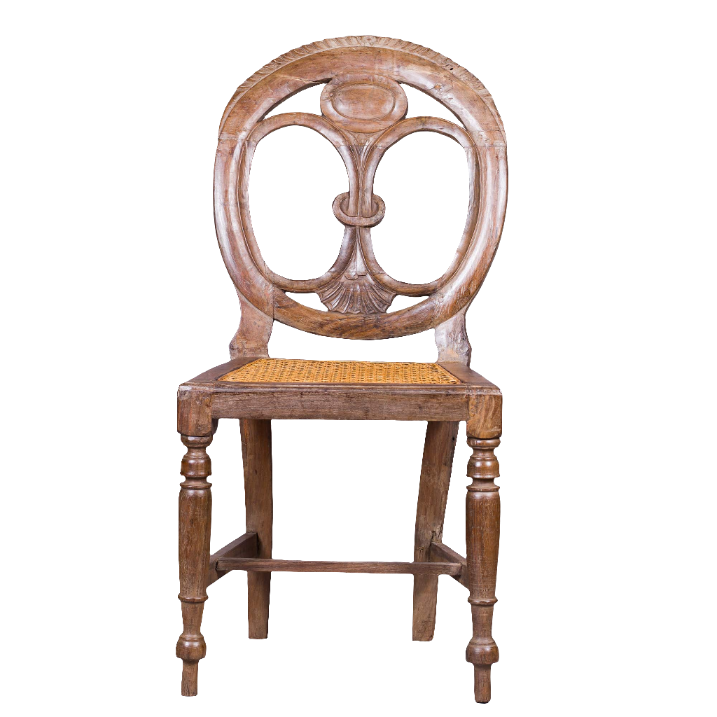 Single 19th century Goan side chair with pierced oval back and cane seat from Nicholas Wells Antiques