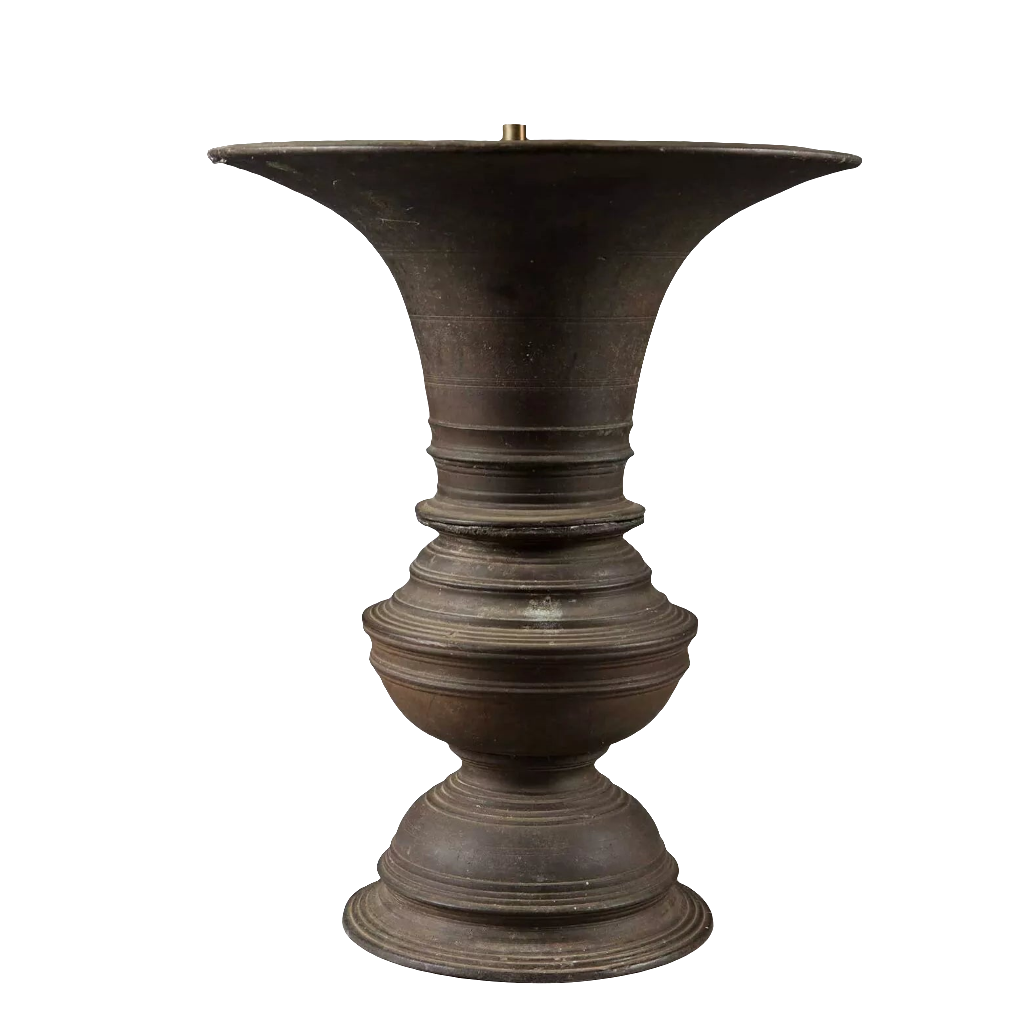 Indian Bronze Vase Mounted as a Table Lamp, patinated bronze with intricate design, India circa 1880, 40 cm height.