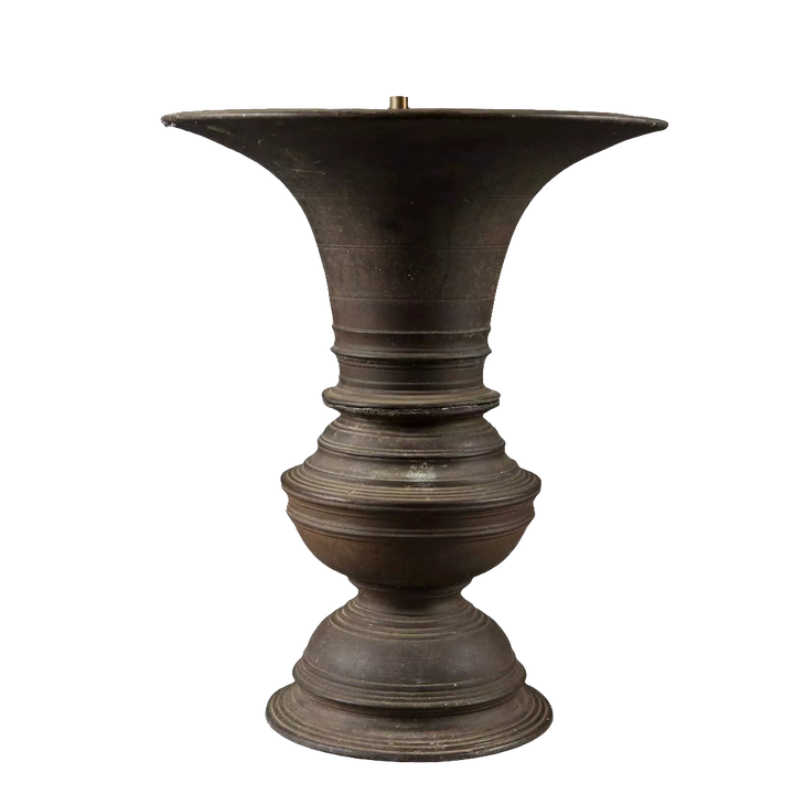 Indian Bronze Vase Mounted as a Table Lamp, patinated bronze with intricate design, India circa 1880, 40 cm height.