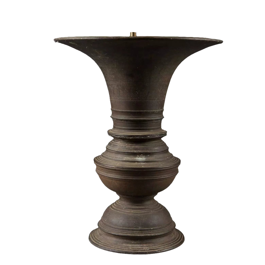 Indian Bronze Vase Mounted as a Table Lamp, patinated bronze with intricate design, India circa 1880, 40 cm height.
