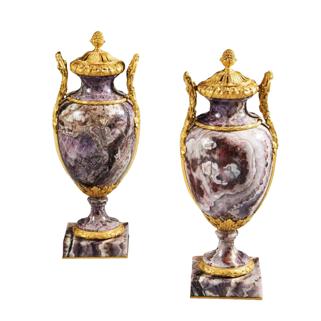 Pair of 19th-century Siberian amethyst urns with gilt bronze mounts by Collection CK20, Napoleon III style