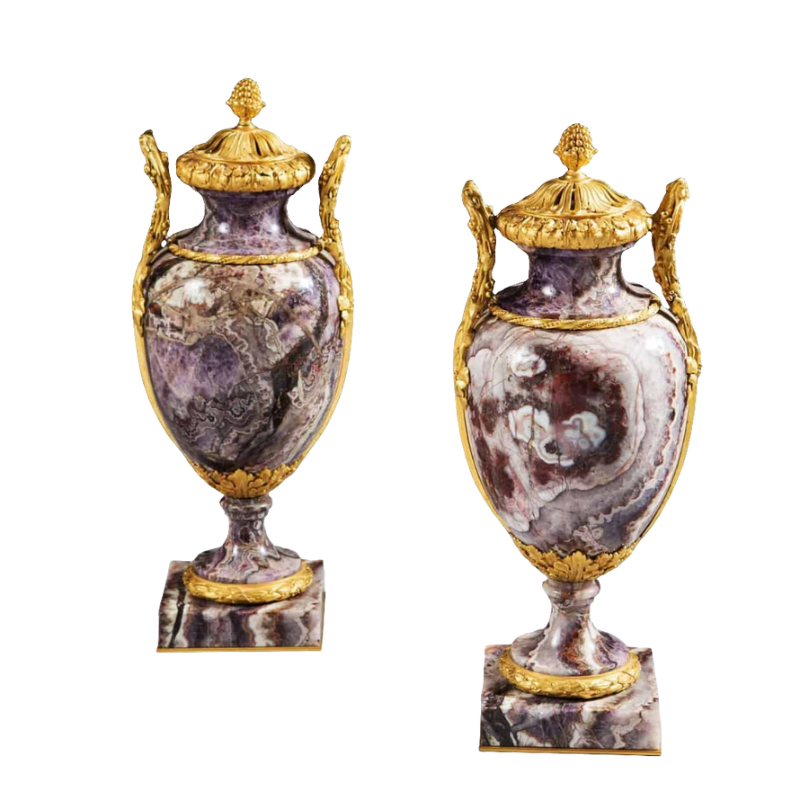 Pair of 19th-century Siberian amethyst urns with gilt bronze mounts by Collection CK20, Napoleon III style