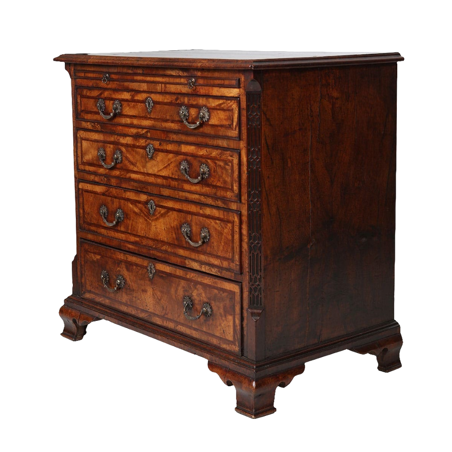 Mid 18th century George II mahogany chest of drawers with brass handles by Collection CK20, elegant antique furniture piece